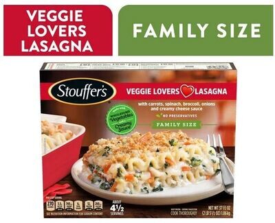 Frozen Lasagna Dinner, Stouffer's® Veggie Lovers Lasagna (Family Size-37½ oz Box)