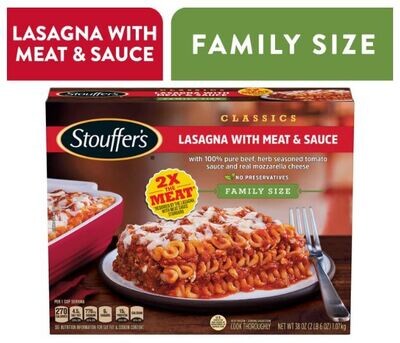 Frozen Lasagna Dinner, Stouffer's® Lasagna with Meat & Sauce (Family Size, 34 oz Box)