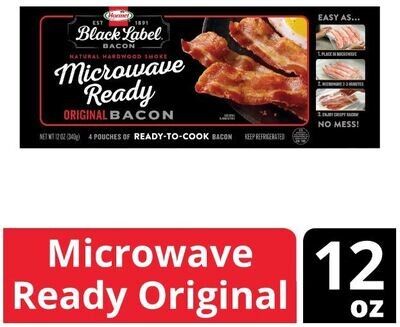 Fresh Bacon, Hormel® Black Label® Microwave Ready Natural Hardwood Smoke Bacon (12 oz Box)