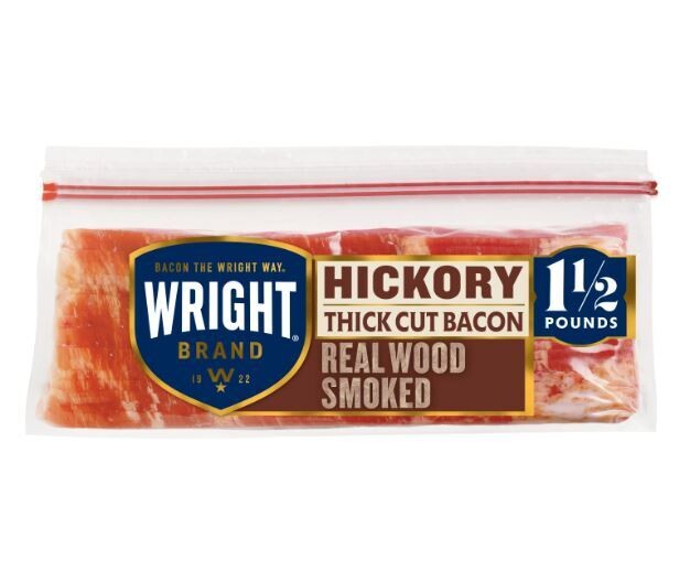 Fresh Bacon, Wright® Hickory Smoked Thick Cut Bacon (1½ Pounds-24 oz Bag)