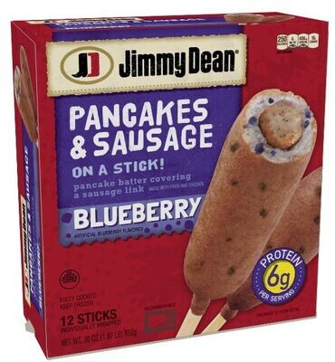 Frozen Pancakes, Jimmy Dean® Blueberry Pancakes & Sausage on a Stick (12 Count, 30 oz Box)