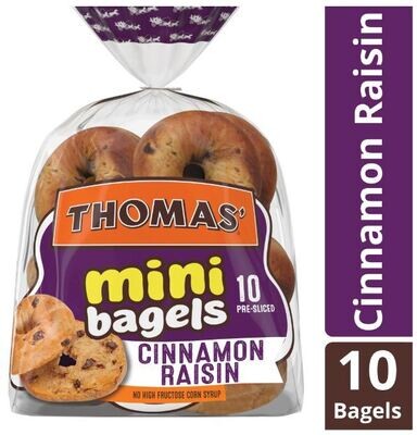 Bagels, Thomas® Cinnamon Raisin Mini Bagels (10 Count, 15 oz Bag)