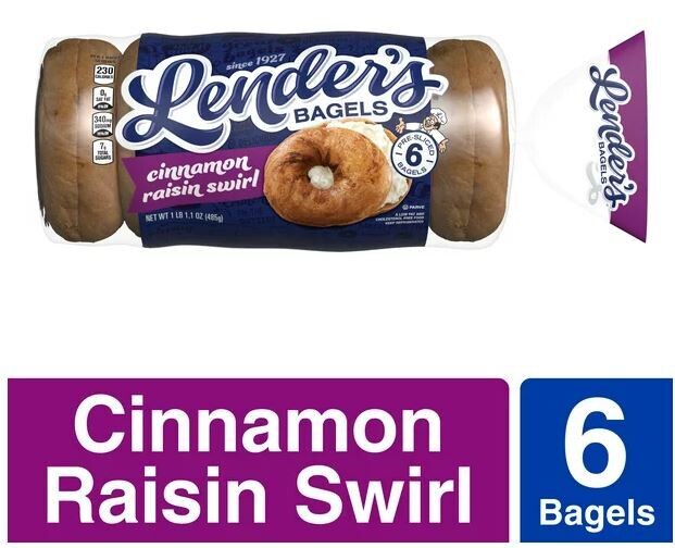 Bagels, Lender&#39;s® Cinnamon Raisin Swirl Bagels (6 Count, 17.1 oz Bag)