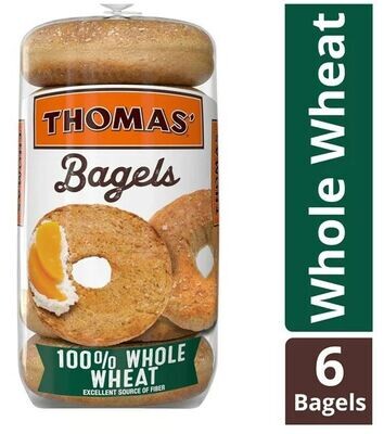 Bagels, Thomas® 100% Whole Wheat Bagels (6 Count, 20 oz Bag)