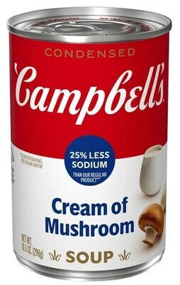 Canned Soup, Campbell&#39;s Condensed® 25% Less Sodium Cream of Mushroom Soup (10.5 oz Can)