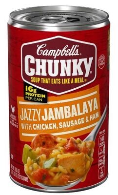 Canned Soup, Campbell&#39;s® Chunky® Jazzy Jambalaya with Chicken Sausage &amp; Ham Soup (18.6 oz Can)