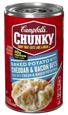 Canned Soup, Campbell's® Chunky® Baked Potato with Cheddar and Bacon Bits Soup (18.8 oz Can)