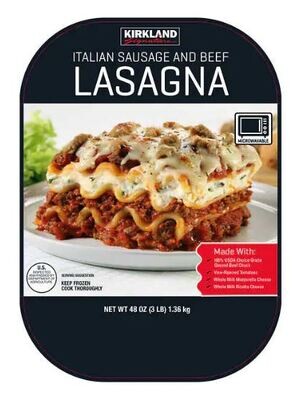 Frozen Lasagna, Kirkland Signature® Italian Sausage and Beef Lasagna (Costco Size, 48 oz Tray)