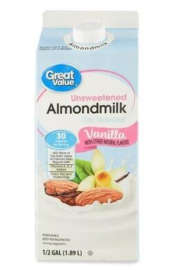 Almond Milk, Great Value® Unsweetened Vanilla Almond Milk (½ Gallon Carton)