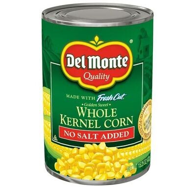 Canned Corn, Del Monte® Fresh Cut No Salt Added Whole Kernel Corn (15.25 oz Can)