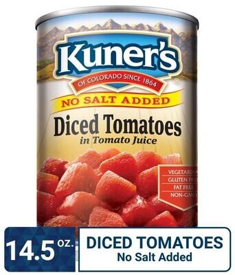 Canned Tomatoes, Kuner’s® Gluten Free Cut Diced Tomatoes In Tomato Juice No Salt Added (14½ oz Can)