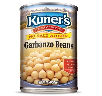 Canned Beans, Kuner’s® Gluten Free Garbanzo Beans No Salt Added (15½ oz Can)