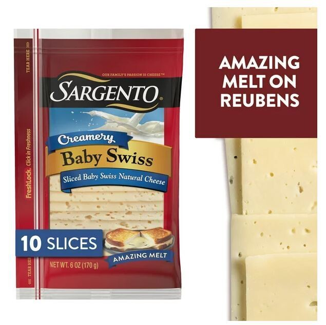Cheese, Sargento® Sliced Baby Swiss Cheese (6 oz Bag, 10 Slices)