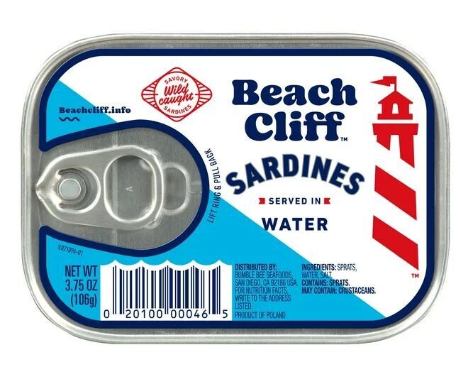 Canned Seafood, Beach Cliff® Sardines in Water (3.75 oz Can)