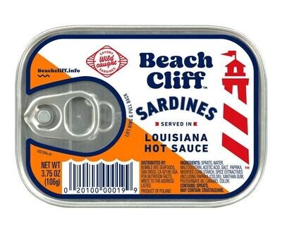 Canned Seafood, Beach Cliff® Sardines in Louisiana Hot Sauce (3.75 oz Can)