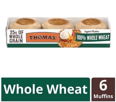 Baked Goods, Thomas'® 100% Whole Wheat English Muffins (12 oz Tray with 6 Muffins)