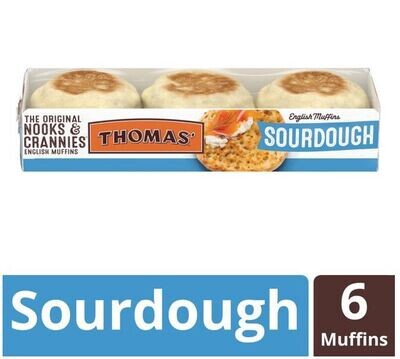 Baked Goods, Thomas'® Sourdough English Muffins (12 oz Tray with 6 Muffins)