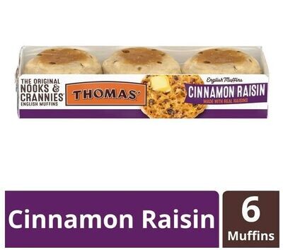 Baked Goods, Thomas'® Cinnamon Raisin English Muffins (12 oz Tray with 6 Muffins)