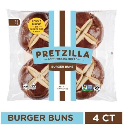 Hamburger Buns, Pretzilla® GMO Free Soft Pretzel Burger Buns (12.8 Oz Bag, 4 Buns)