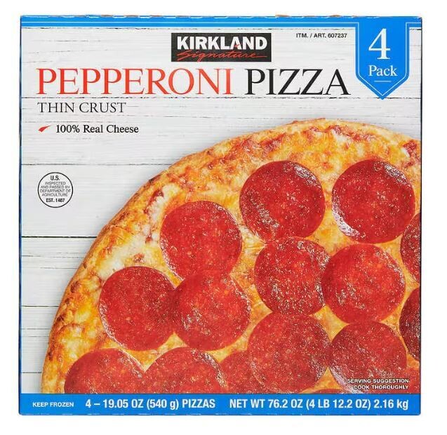 Frozen Pizza, Kirkland Signature® Four Pepperoni Pizzas (Costco Size-19.5 Oz Each-Four Pizzas)