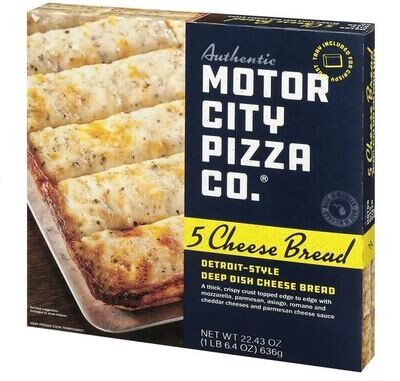 Frozen Pizza, Motor City Pizza Co® Deep Dish 5 Cheese Bread with Parmesan Sauce (22.43 oz Tray)