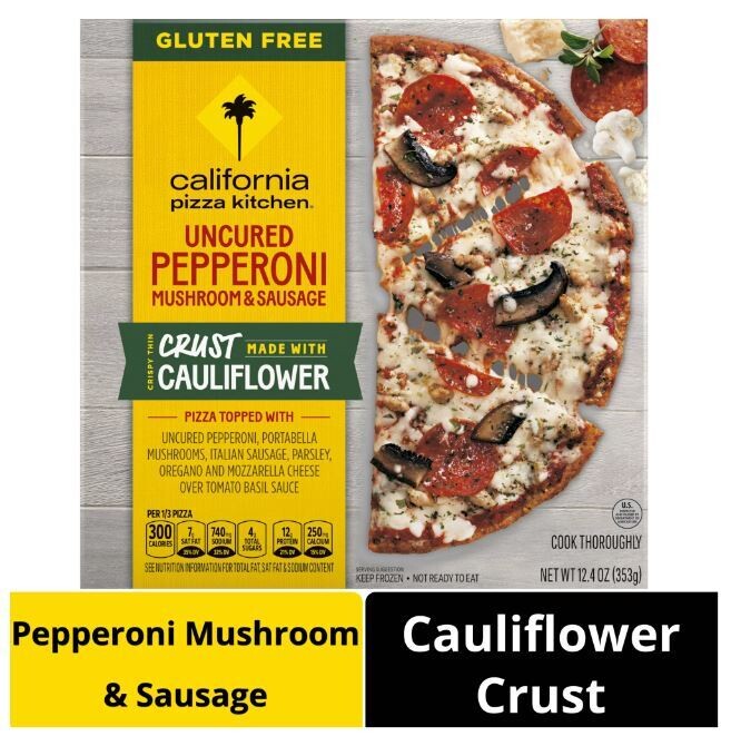 Frozen Pizza, California Pizza Kitchen® Pepperoni, Mushroom &amp; Sausage Thin Cauliflower Crust Pizza (Single 12.4 oz Pizza)