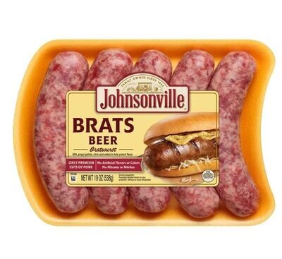 Bratwurst Sausage, Johnsonville® Beer Pork Brats (5 Links, 19 oz Tray)
