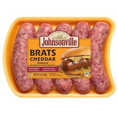 Bratwurst Sausage, Johnsonville® Cheddar Pork Brats (5 Links, 19 oz Tray)