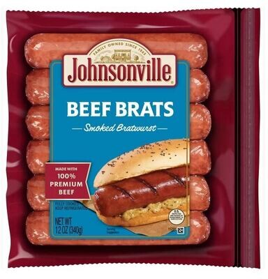 Bratwurst Sausage, Johnsonville® Smoked Beef Brats (6 Links, 12 oz Bag)