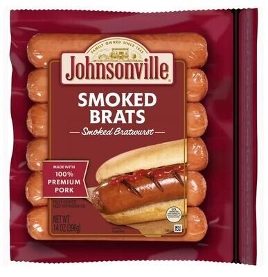 Bratwurst Sausage, Johnsonville® Smoked Pork Brats (6 Links, 14 oz Bag)