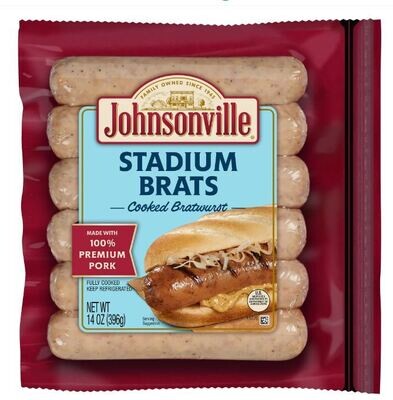 Bratwurst Sausage, Johnsonville® Cooked Pork Stadium Brats (6 Links, 14 oz Bag)