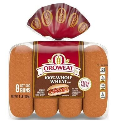 Hot Dog Buns, Oroweat® 100% Whole Wheat Hot Dog Buns (16 oz Bag, 8 Buns)