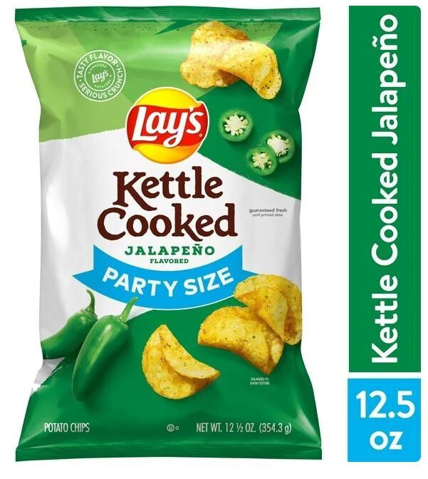 Potato Chips, Lay&#39;s® Kettle Cooked Jalapeno 
Potato Chips (12½ oz Bag)