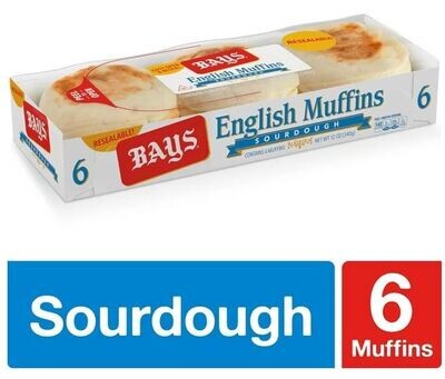 Baked Goods, Bays® Sourdough English Muffins (12 oz Tray with 6 Muffins)