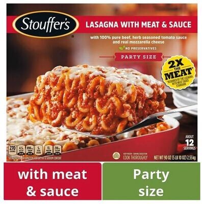 Frozen Lasagna Dinner, Stouffer's® Lasagna with Meat & Sauce (Party Size-90 oz Box)