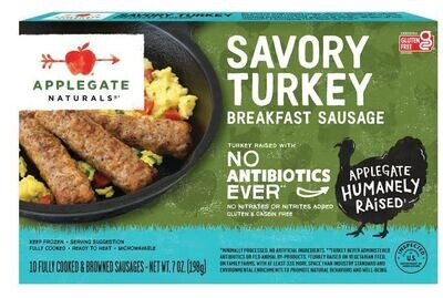 Frozen Sausage Links, Applegate Naturals® Gluten Free Savory Turkey Sausage (10 Count, 7 oz Box)