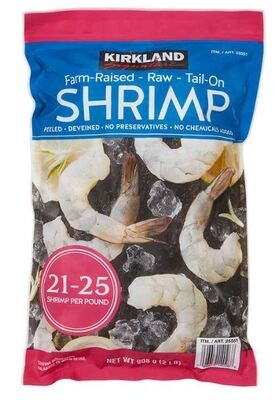 Appetizers, Kirkland Signature® Farm-Raised Raw, Tail-On, Peeled, Deveined Shrimp (32 oz Bag, 21 to 25 Shrimp)