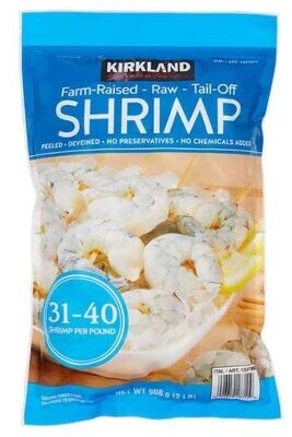 Appetizers, Kirkland Signature® Farm-Raised Raw, Tail-Off, Peeled, Deveined Shrimp (32 oz Bag, 31 to 41 Shrimp)