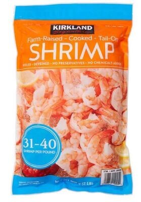 Appetizers, Kirkland Signature® Farm-Raised Cooked, Tail-On, Peeled, Deveined Shrimp (32 oz Bag, 31-40 Shrimp)