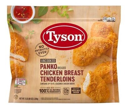 Appetizers, Tyson® White Meat Panko Breaded Chicken Breast Tenderloins (5 Pound Bag)