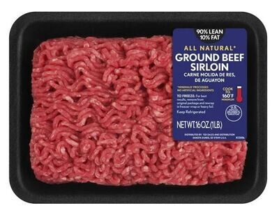 Frozen Beef, Ground Beef Sirloin-90% Lean/10% Fat (1 lb Tray)