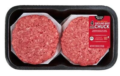 Frozen Beef, Ground Beef Chuck Patties-80% Lean/20% Fat (1.33 lb Tray, 4 Patties)