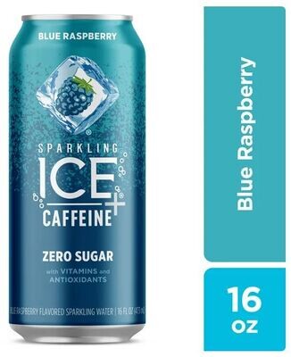 Sparkling Water, Sparkling Ice+Caffeine® Zero Sugar Blue Raspberry Sparkling Water (Single 16 fluid oz Can)