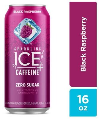 Sparkling Water, Sparkling Ice+Caffeine® Zero Sugar Black Raspberry Sparkling Water (Single 16 fluid oz Can)