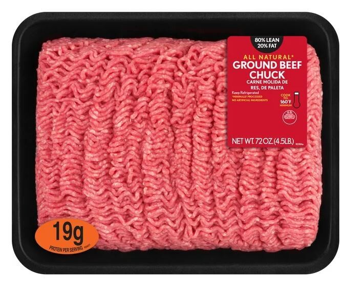 Frozen Beef, Ground Beef Chuck-80% Lean/20% Fat (4.5 lb Tray)