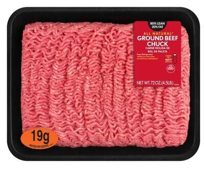 Frozen Beef, Ground Beef Chuck-80% Lean/20% Fat (4.5 lb Tray)