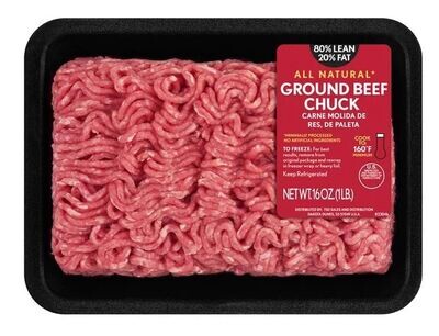 Frozen Beef, Ground Beef Chuck-80% Lean/20% Fat (1 lb Tray)