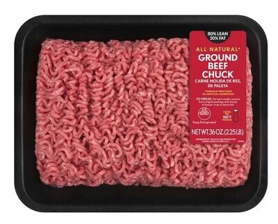 Frozen Beef, Ground Beef Chuck-80% Lean/20% Fat (2.25 lb Tray)