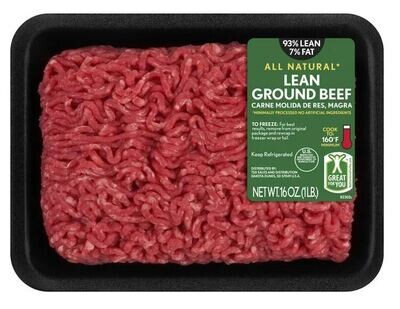 Frozen Beef, Lean Ground Beef-93% Lean/7% Fat (1 lb Tray)