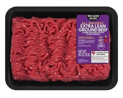 Frozen Beef, Extra Lean Ground Beef-96% Lean/4% Fat (1 lb Tray)